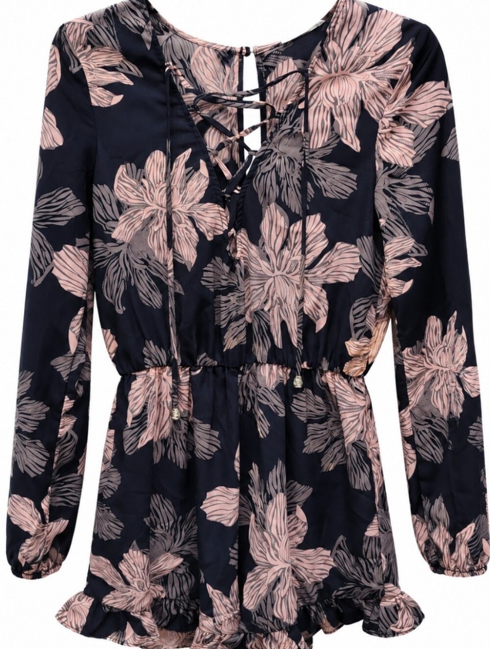 ILLA ILLA Women's Size Medium Navy Romper with Blush Floral Print